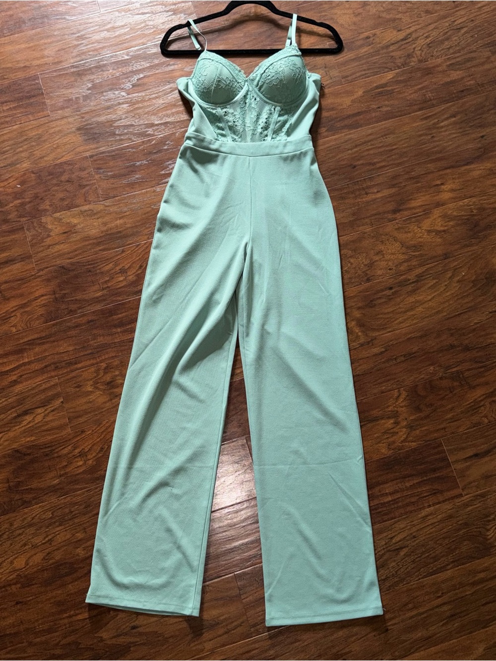 iris Mint Green Lace Bodice Wide-Leg Jumpsuit